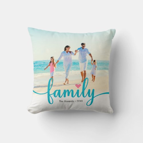 Family Love Script Custom Photo Throw Pillow