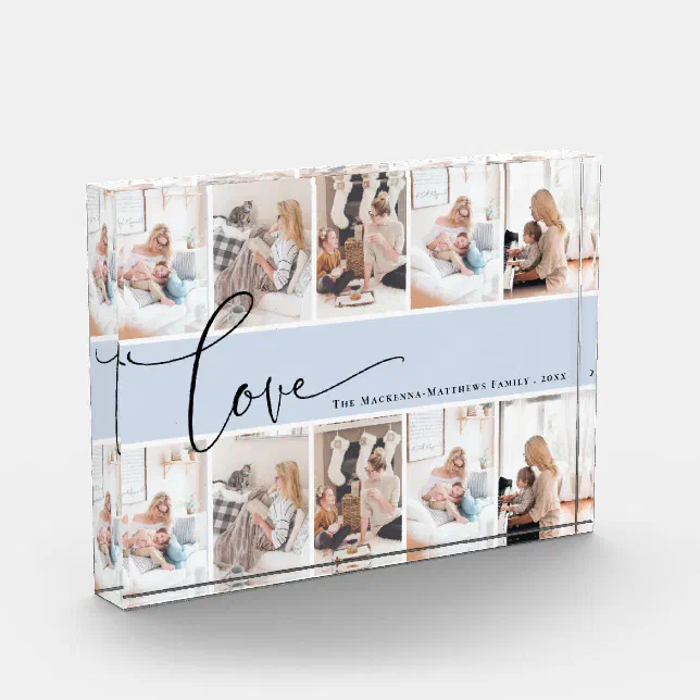 Family Love Script Monogram Custom Photo Collage Block | Zazzle
