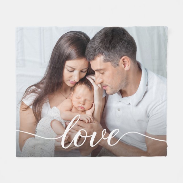 Family Love Script Personalized Photo Fleece Blanket (Front (Horizontal))