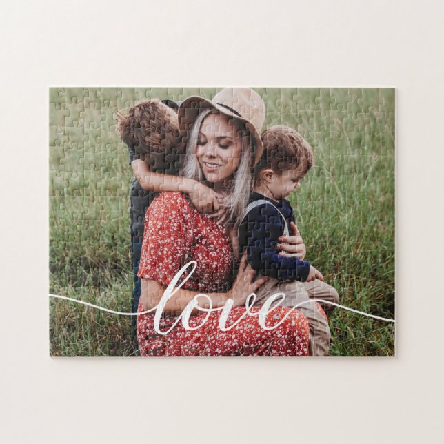 Family Love Script Personalized Photo Jigsaw Puzzle (Horizontal)