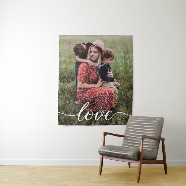 Family Love Script Personalized Photo Tapestry (In Situ)