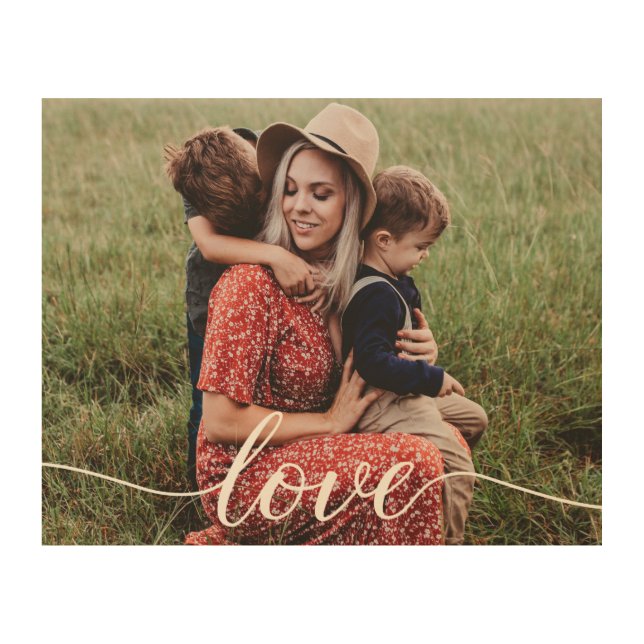 Family Love Script Personalized Photo Wood Wall Art (Front)
