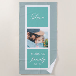 Family love script photo monogram beach towel