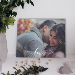 Family Love Script Photo Template Horizontal Faux Canvas Print