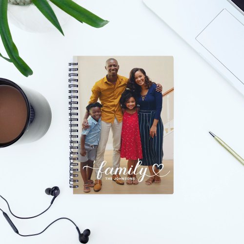 Family Love White Script Personalized Photo Notebook