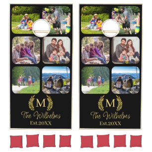 Family Lovely Memories Photo template Black/ Gold Cornhole Set