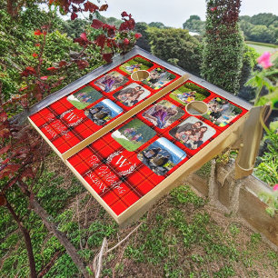 Family Lovely Memories Photo template Red Tartan Cornhole Set