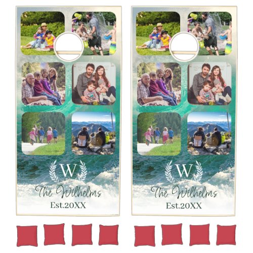 Family Lovely Memories Photo template Sea Wave Cornhole Set