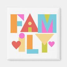 FAMILY Magnet -Color Block Letters-Custom BG Color
