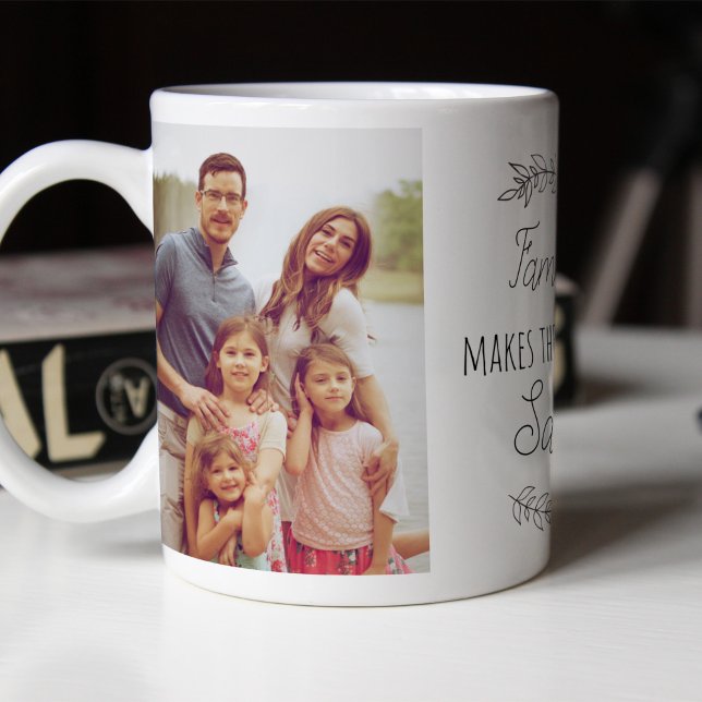 Family makes the world safer photo collage script coffee mug (Creator Uploaded)