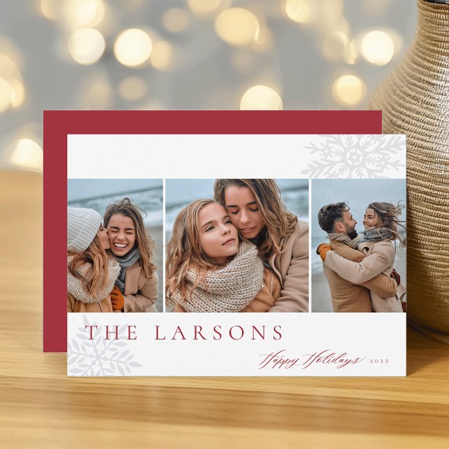Family Marquee | Happy Holidays Three Photo Holiday Card (Creator Uploaded)