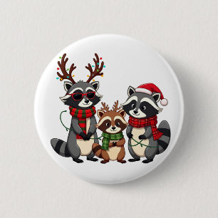 Family Matching Christmas Raccoons Santa Hat  Button