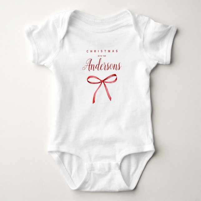 Family matching Christmas red ribbon Baby Bodysuit (Front)