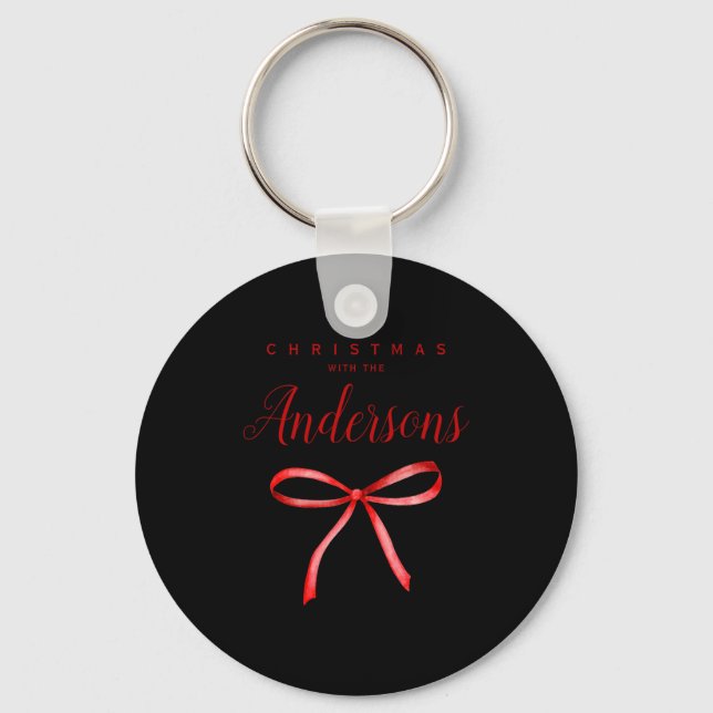 Family Matching Christmas Red Ribbon Baby T Shirt  Keychain (Front)