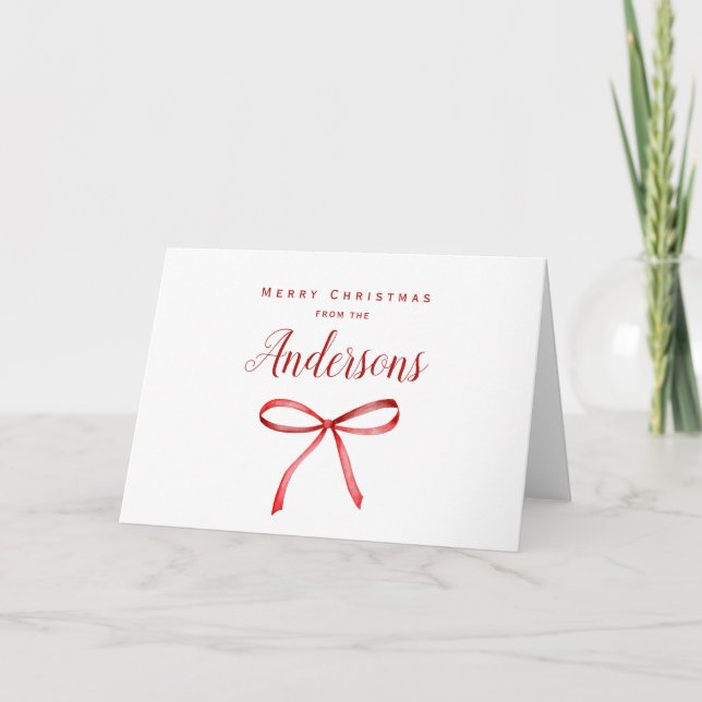 Family matching Christmas - red ribbon Holiday Card (Front)