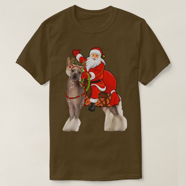 Family Matching Funny Santa Riding Chinese Crested T-Shirt (Design Front)