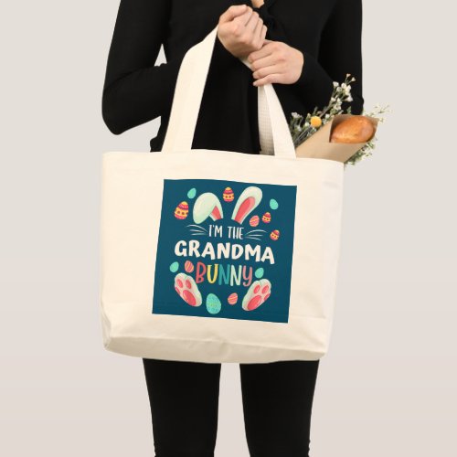 Family Matching GRANDMA Bunny Graphic Easter Large Tote Bag