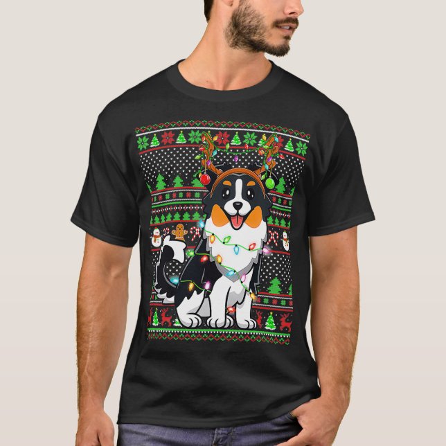 Family Matching Reindeer Ugly Australian Shepherd  T-Shirt (Front)