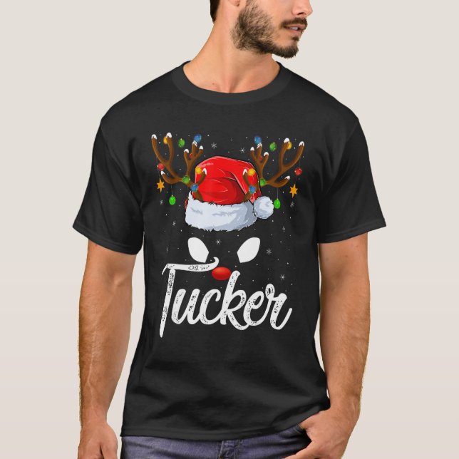 Family Matching Santa Hat Tucker Reindeer Christma T-Shirt (Front)