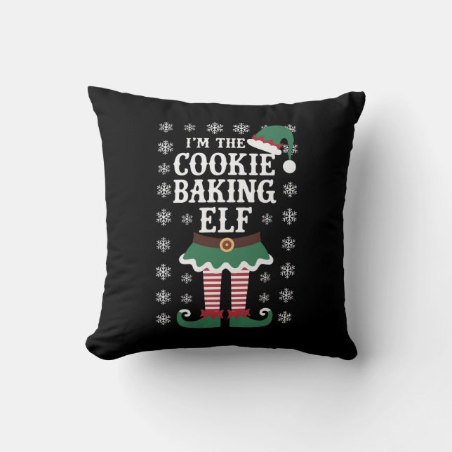 Family Matching The Cookie Baking Elf Christmas Throw Pillow (Front)