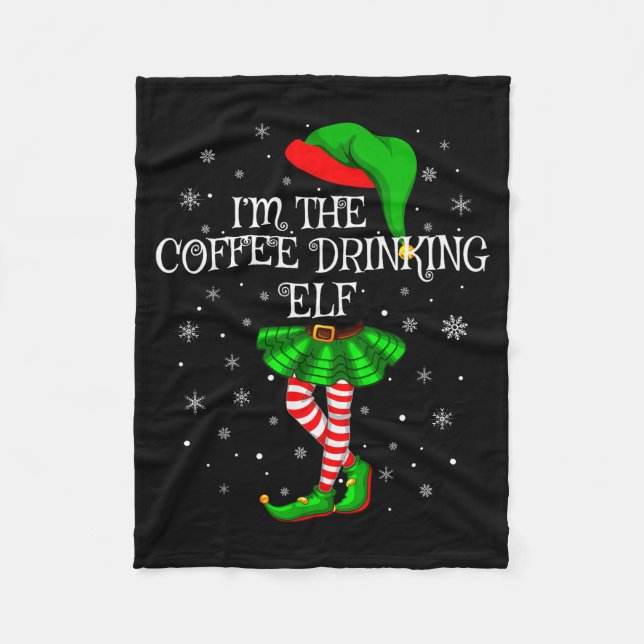 Family Matching Women Girls Coffee Drinking Elf Ch Fleece Blanket (Front)