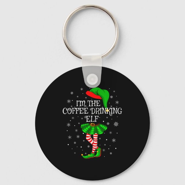 Family Matching Women Girls Coffee Drinking Elf Ch Keychain (Front)