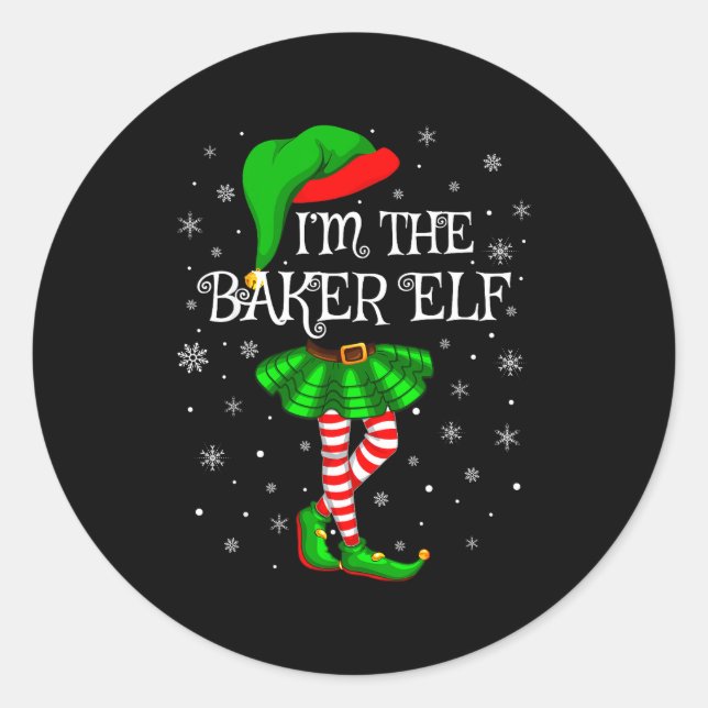 Family Matching Women Girls I'm The Baker Elf Chri Classic Round Sticker (Front)
