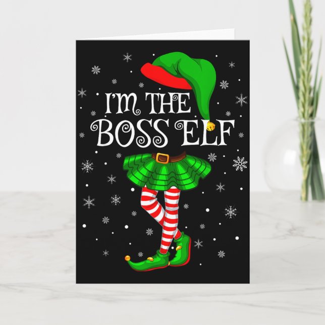 Family Matching Women Girls I'm The Boss Elf Chris Card (Front)