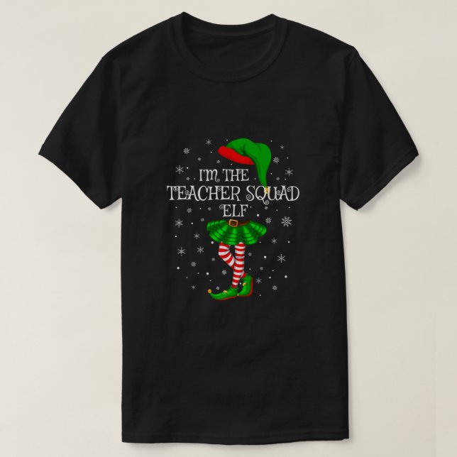 Family Matching Women Girls The Teacher Squad Elf  T-Shirt (Design Front)