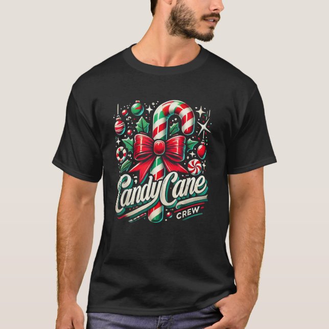 Family Matching Xmas Christmas Candy Cane Crew Bow T-Shirt (Front)