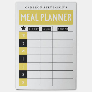 Family Meal Planner Yellow & Black Custom Name Post-it Notes