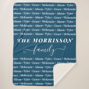 Family Member Names Pattern Modern Trendy Script Sherpa Blanket