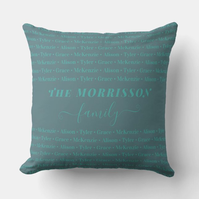 Family Member Names Pattern Modern Trendy Script Throw Pillow (Front)