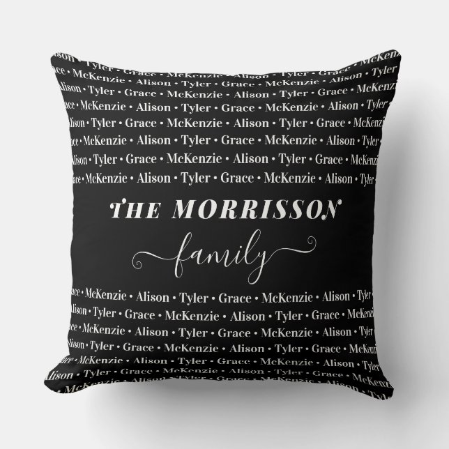 Family Member Names Pattern Modern Trendy Script Throw Pillow (Front)