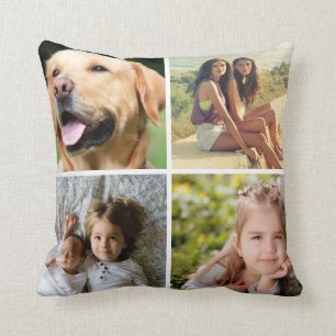 Family Memoires Photo Collage, Custom Four Photo Throw Pillow