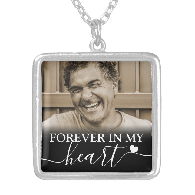 Family Memorial Gift - Custom Photo Silver Plated Necklace (Front)