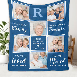 Family Memorial Keepsake Blue Photo Collage Fleece Blanket