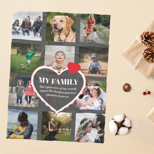 Family Memorial Personalized Photo Collage Fleece Blanket