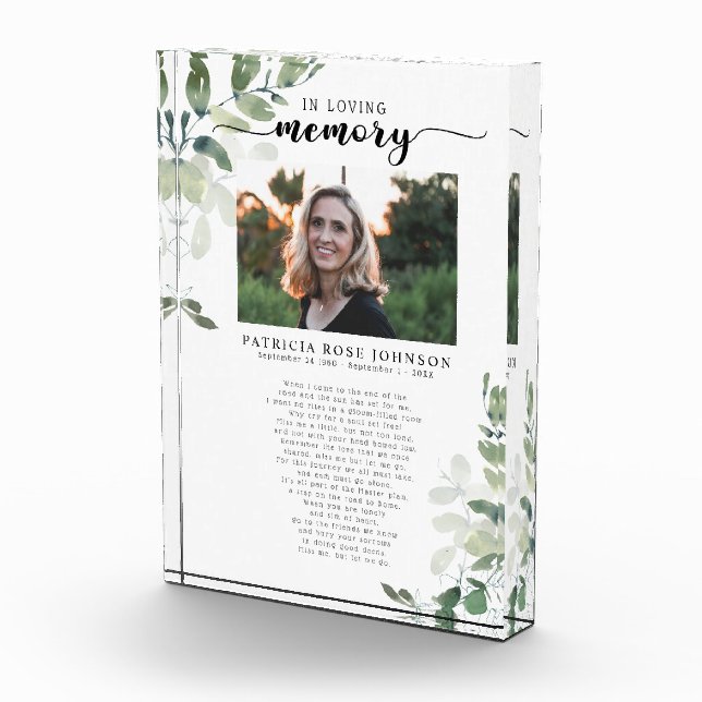 Family Memorial Photo Remembrance Keepsake Acrylic Award (Right)