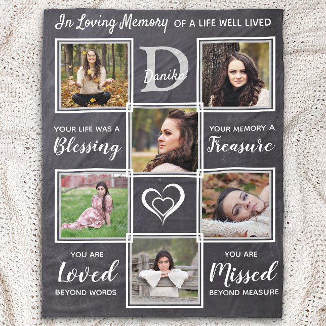 Family Memorial Remembrance Keepsake Photo Collage Fleece Blanket (Creator Uploaded)