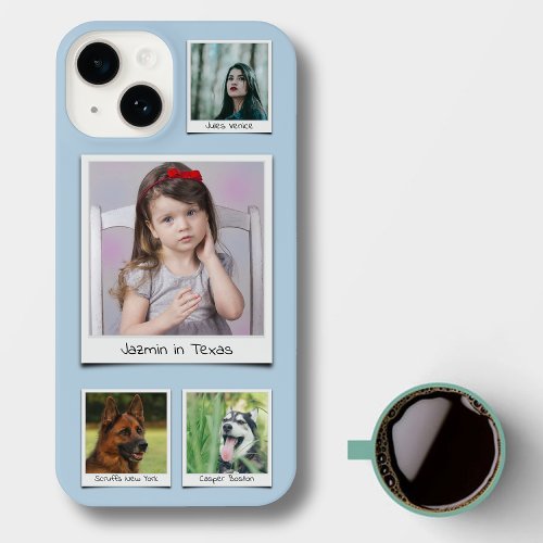 Family Memories 4 photo Collage Powder Blue iPhone 14 Case