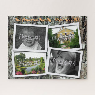 Family Memories 4 x Custom Photos Challenge Bark Jigsaw Puzzle