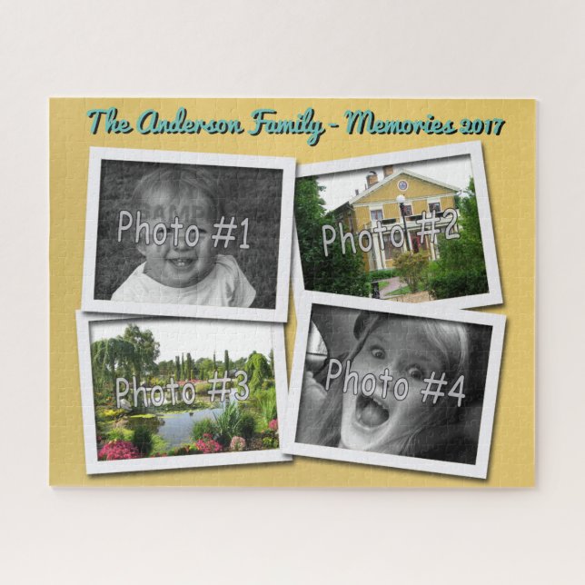 Family Memories 4 x Custom Photos Challenge Yellow Jigsaw Puzzle (Horizontal)