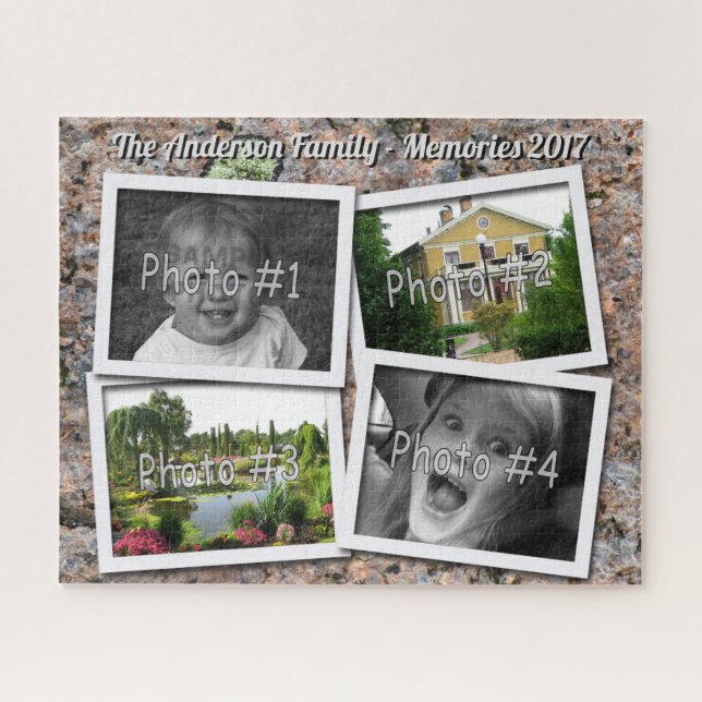 Family Memories 4 x Custom Photos on Rock Jigsaw Puzzle (Horizontal)