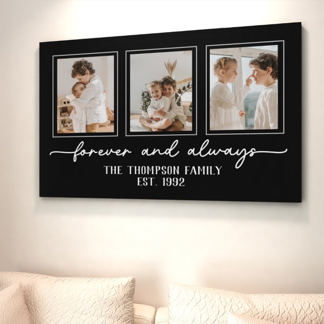 Family Memories Black Customized Photo Collage Canvas Print (Creator Uploaded)