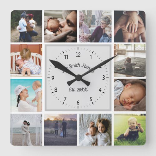 Family memories custom photo collage personalize square wall clock