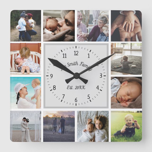 Family memories custom photo collage personalize square wall clock (Front)