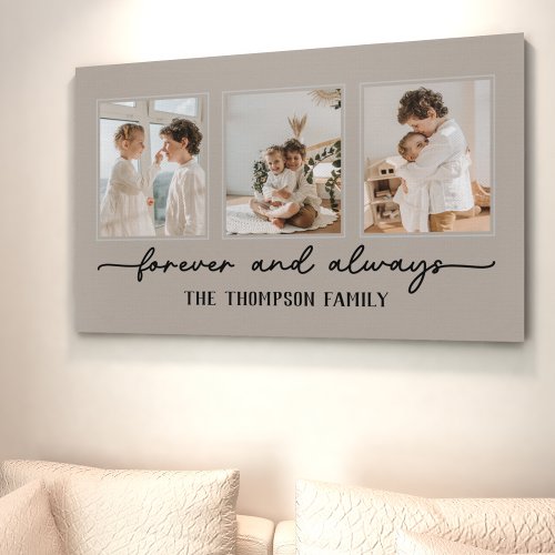 Family Memories Greige Custom Photo Collage Wall Canvas Print