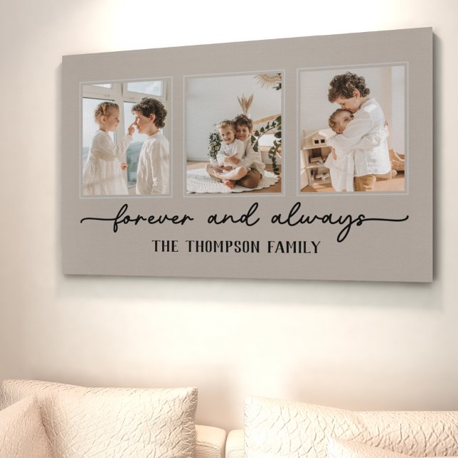 Family Memories Greige Custom Photo Collage Wall Canvas Print (Creator Uploaded)