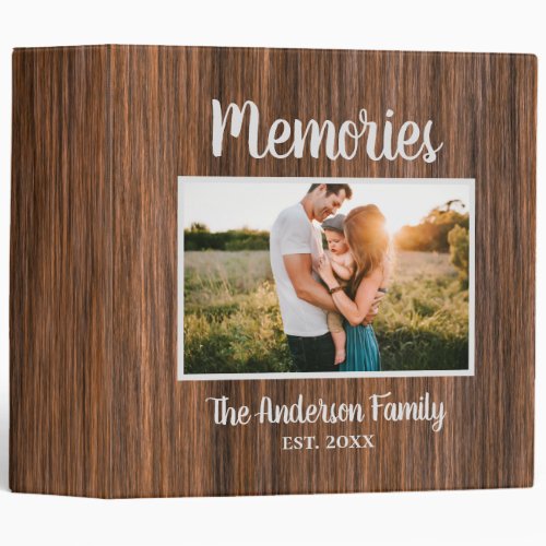 Family Memories Name Photo Brown Wood Scrapbook  3 Ring Binder